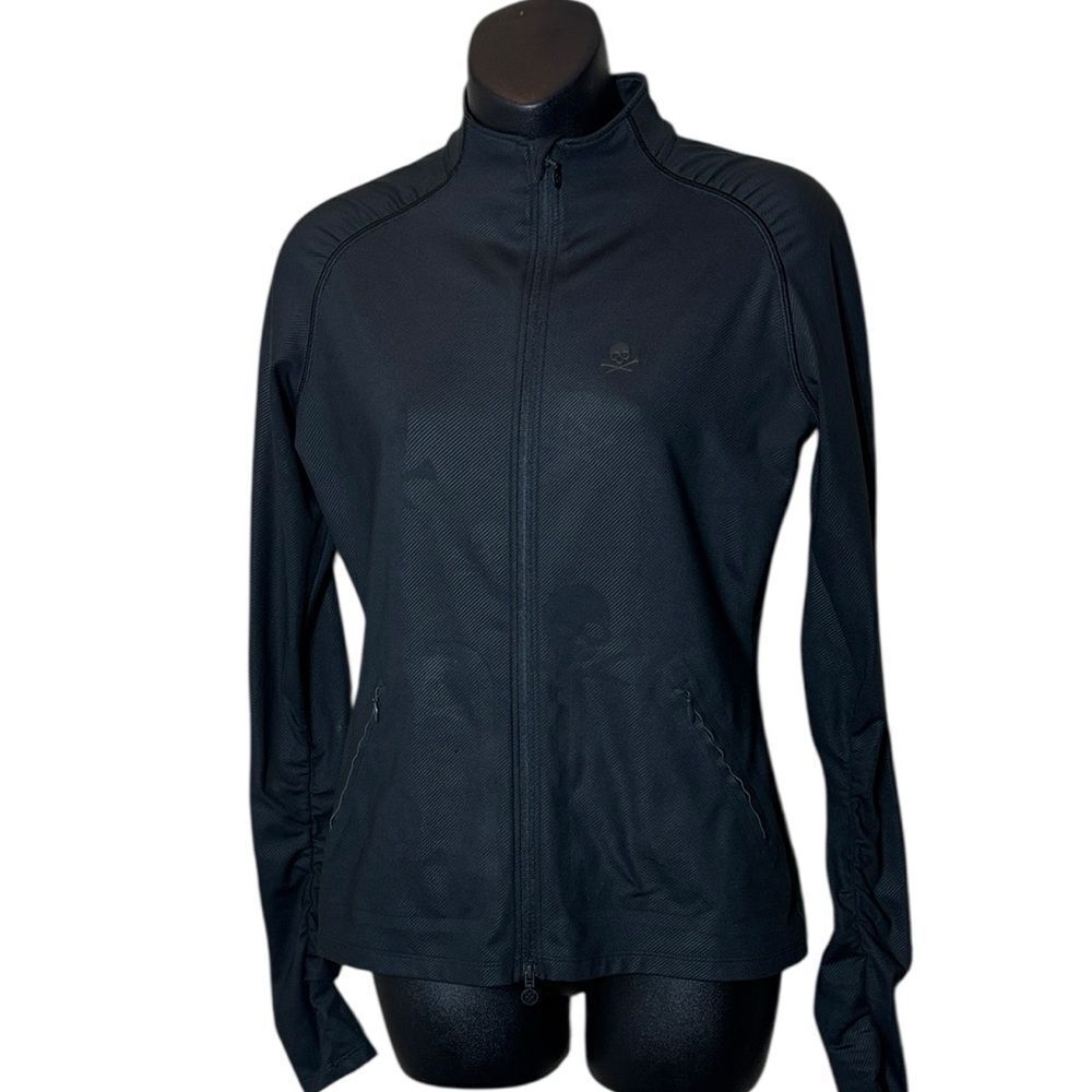 G/Fore womens small black zip up golf jacket skulls tees subtle striping